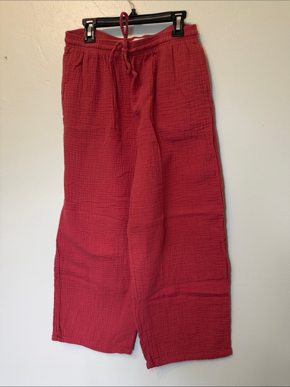 Jessica Simpson Cropped Drawstring Textured Cotton Pants in Coral Women’s Small